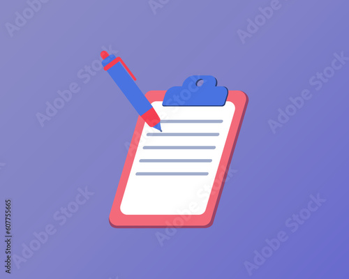 clipboard with document and pen vector illustration