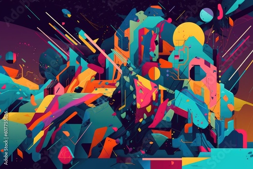 abstract design with deconstructed and fragmented shapes in vibrant neon colors  created with generative ai