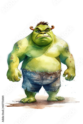 ogre giant colossus watercolor clipart cute isolated on white background photo