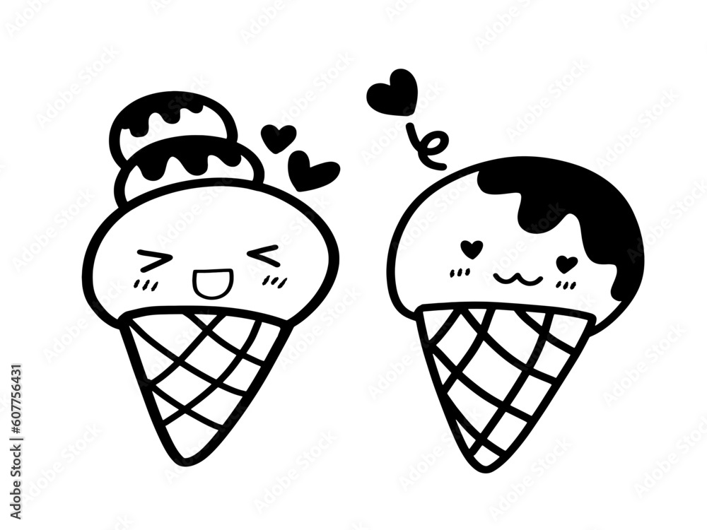 Ice cream cone outline, Hand drawn cartoon ,cute cartoon,vector illustration