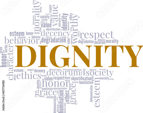 Dignity word cloud conceptual design isolated on white background.