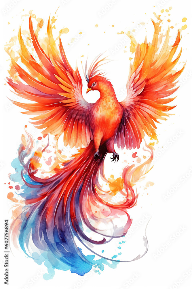 Fototapeta premium Phoenix watercolor clipart cute isolated on white background