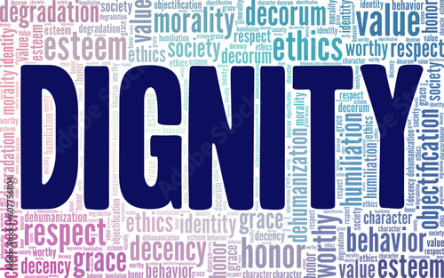 Dignity word cloud conceptual design isolated on white background.