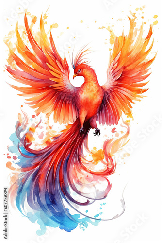 Phoenix watercolor clipart cute isolated on white background © LightoLife