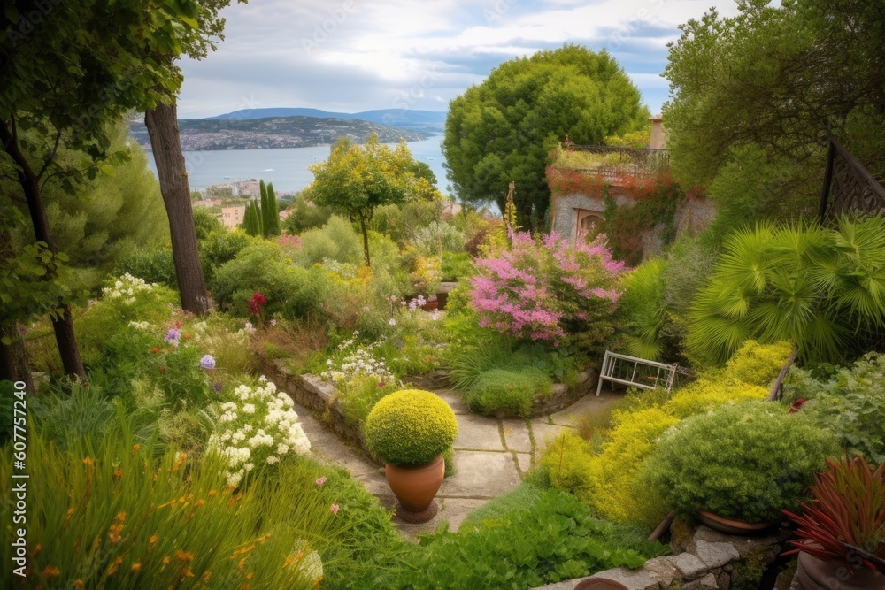 Obraz premium magical garden, filled with hidden treasures and breathtaking views, created with generative ai