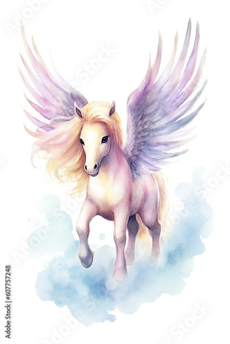 pony pegasus watercolor clipart cute isolated on white background