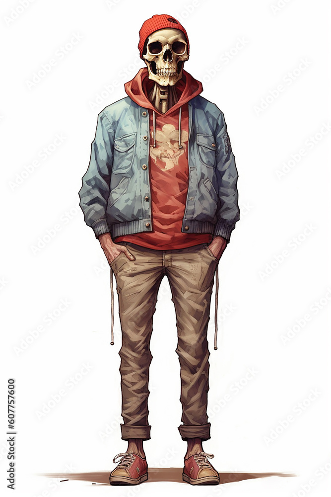 Urban skeleton character standing, isolated. Generative ai Urban skeleton character standing, isolated. Generative ai