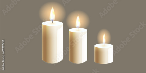 vectorRealistic soy wax white candles with fire