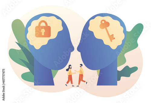 Empathy and emotional connection. Psychology and mental health concept. Emotional Intelligence. Communication skills. Modern flat cartoon style. Vector illustration on white background
