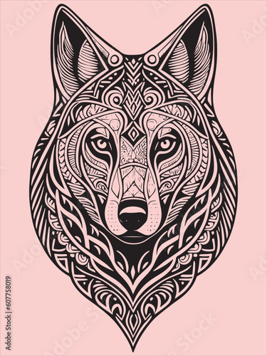 wolf head vector. Vector hand drawn doodle wolf head illustration. Zen tangle decorative wolf head drawing. Wolf Vintage Logo Stock Vector
