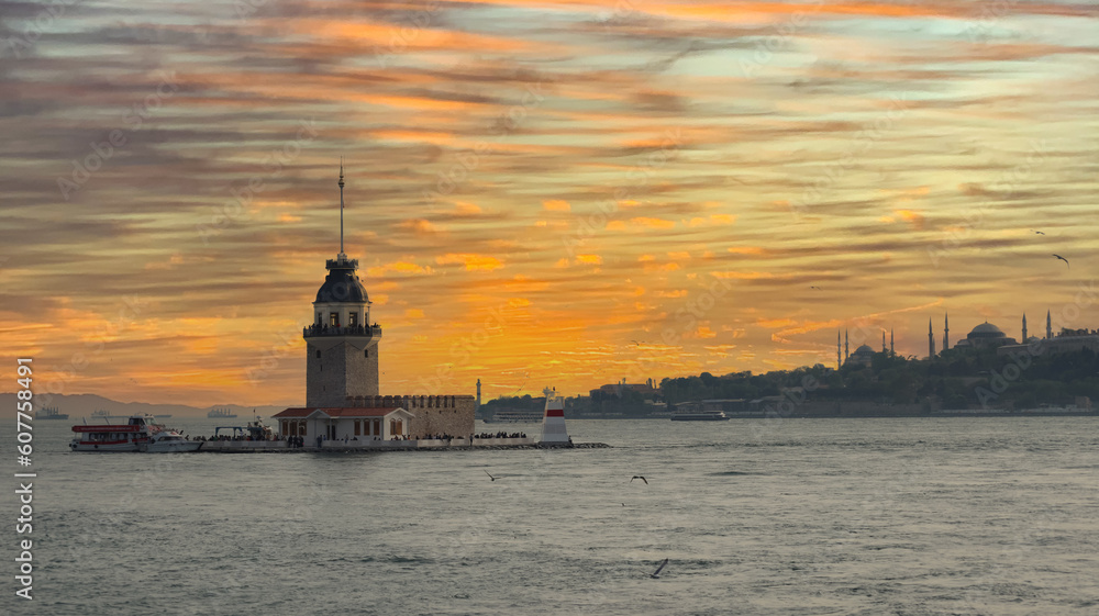 Maiden's Tower new version Istanbul, Turkey.(KIZ KULESI). New look. Istanbuls Pearl Maidens Tower reopened after newly restored.