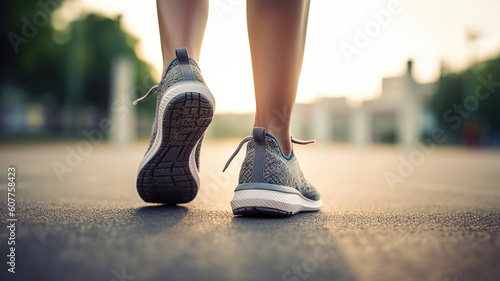 female athletic legs walking in sneakers. Generative Ai