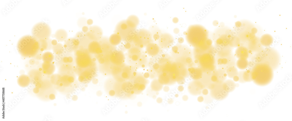 Obraz premium Golden shining bokeh lights with glowing particles on transparent background. PNG.