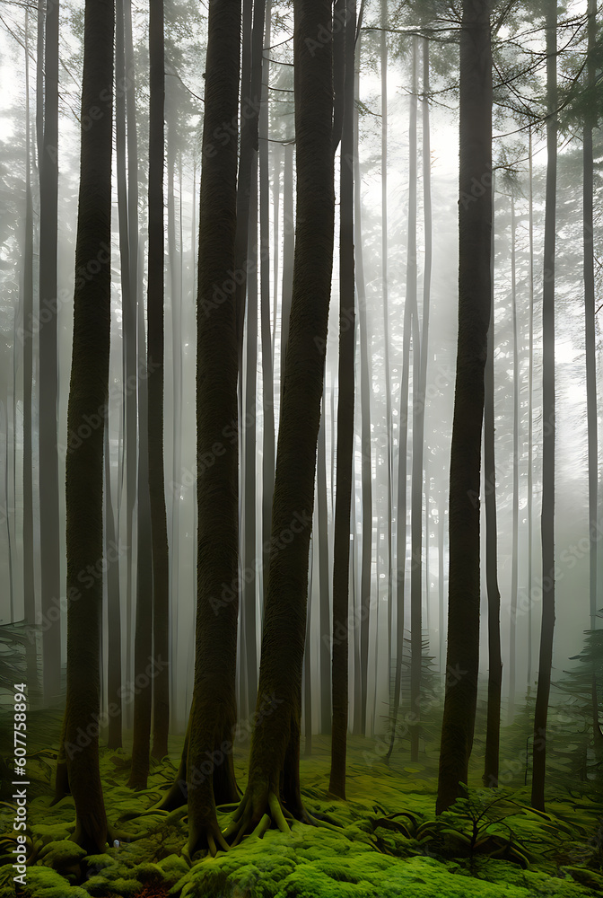 Fototapeta premium Volumetric fairytale forest in neutral hues.