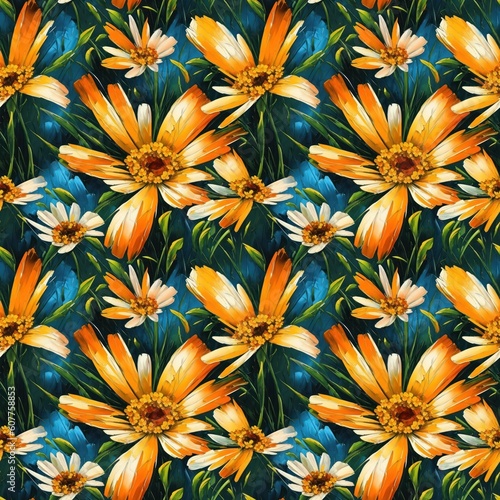 Seamless floral pattern with daisy flowers  tileable  Generative AI