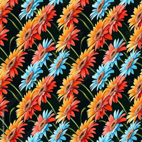 Seamless floral pattern with daisy flowers, tileable, Generative AI