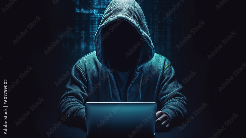 the cyber criminal in hoodie using a computer. Generative Ai the cyber criminal in hoodie using a computer. Generative Ai