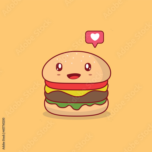 Illustration vector graphic of cute hamburgers that are cheerful and full of love. Good to covers for children's books, food product, icons, and logos.