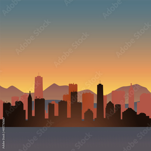 vector landscape metropolitan silhouette city and mountains new york background