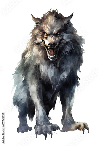 werewolf watercolor clipart cute isolated on white background