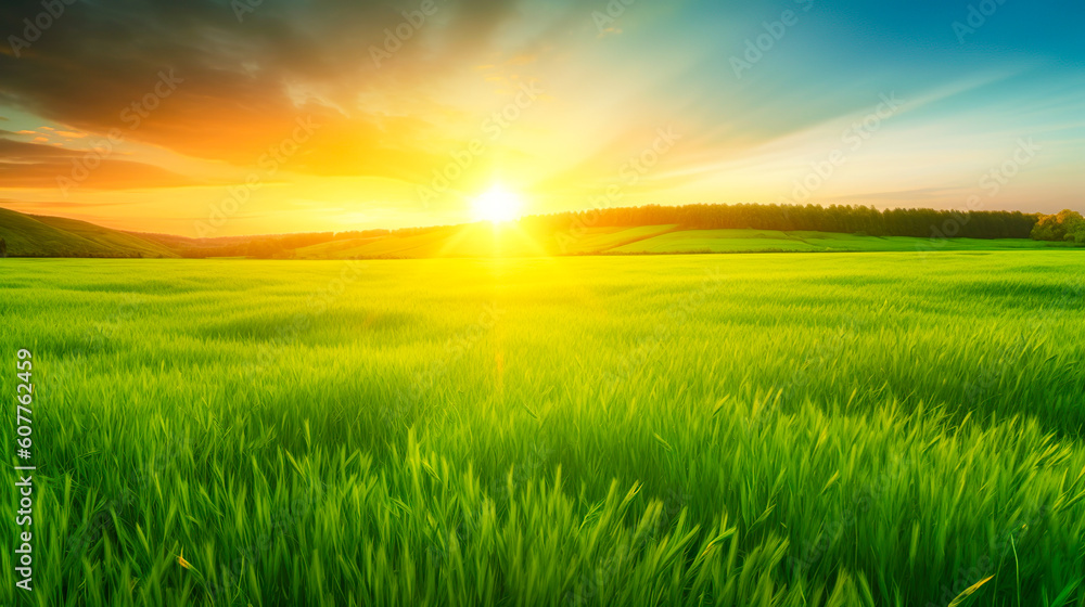 草原と夕日の風景 Generative AI 草原と夕日の風景 Generative AI