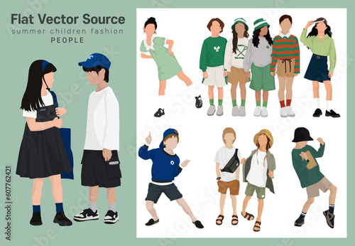 Summer vacation resort youth elementary school children's clothes fashion people silhouette