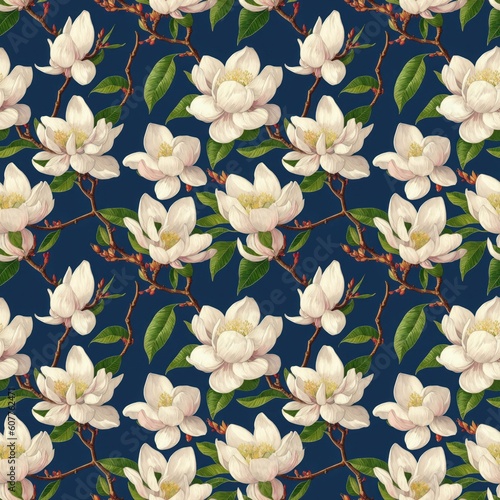 Seamless floral pattern with magnolia flowers  tileable  Generative AI