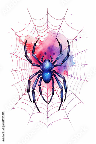 spider web watercolor clipart cute isolated on white background