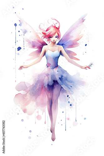 sylph fairy dancing watercolor clipart cute isolated on white background