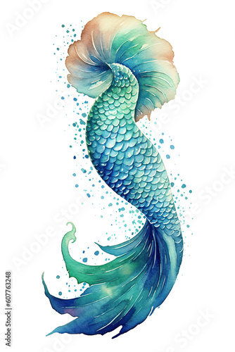 Tail of mermaid watercolor clipart isolated on white background © LightoLife