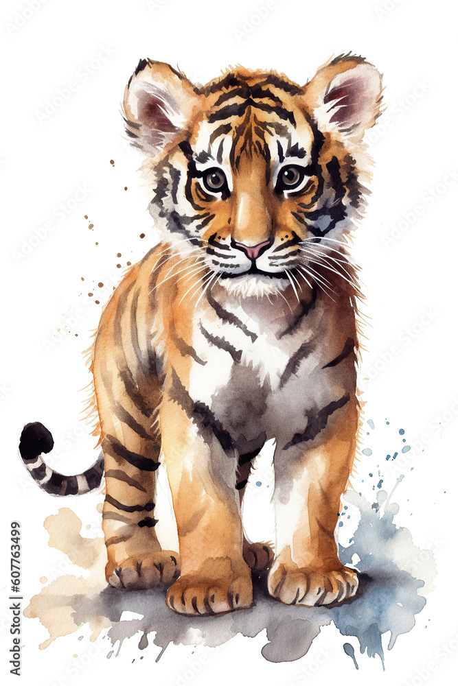 Obraz premium tiger watercolor clipart cute isolated on white background