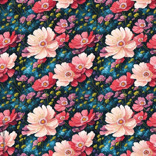 Seamless floral pattern with anemone flowers, tileable, Generative AI © Kirill