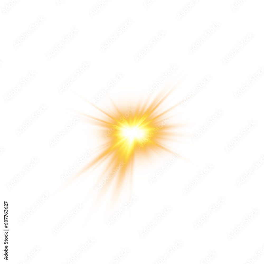 Fototapeta premium Golden star and sparks isolated on transparent background. Flares and sunbursts. Glowing light effects. PNG.