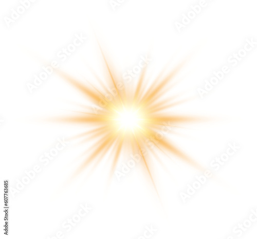 Golden star and sparks isolated on transparent background. Flares and sunbursts. Glowing light effects. PNG. photo