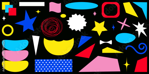 Shape set y2k style for banner.  Y2k aesthetic. Shape set y2k style for decoaration. Simple shapes. Shape set y2k style for poster. Trendy 90s. Trendy geometric forms.