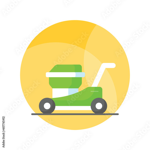 Check this beautifully designed vector of lawnmower in trendy style,