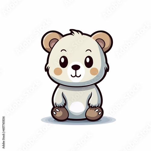 Bear in logo cartoon style. 2d vector illustration in acon style. Minimalist sticker design super cute baby