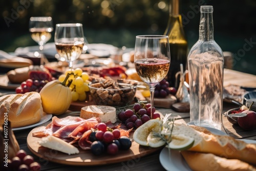 al fresco picnic with family and friends  enjoying delicious food and wine  created with generative ai