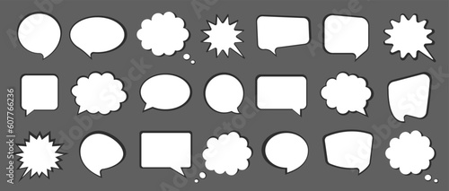 Empty blank speech bubbles. Talk bubble box. Carton clouds isolated. Speak balloon on white background. Communication, dialog, feedback vector symbols. Vector illustration.