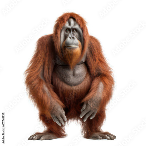 Orangutan isolated on white created with Generative AI