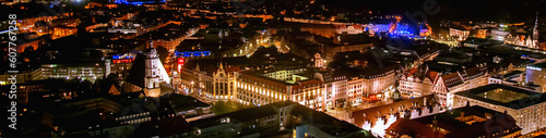 Beautiful night panorama of Saxony Germany City Leipzig. Top view. Horizontal image.