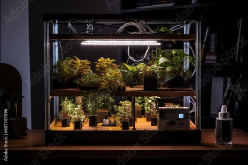 close-up of a home-grow setup, with the different parts and pieces visible to the viewer, created with generative ai © Alfazet Chronicles