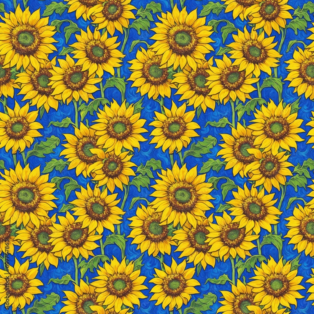 Seamless floral pattern with sunflower flowers, tileable, Generative AI Seamless floral pattern with sunflower flowers, tileable, Generative AI