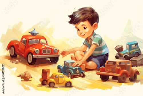 illustration of kid playing car toys made with Generative AI © yuniazizah