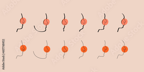 Big set of various types of noses and 3d. Different nose gesture. Single-line nose shape. abstract colorful various types of noses. All graphics are isolated. Hand-drawn vector.