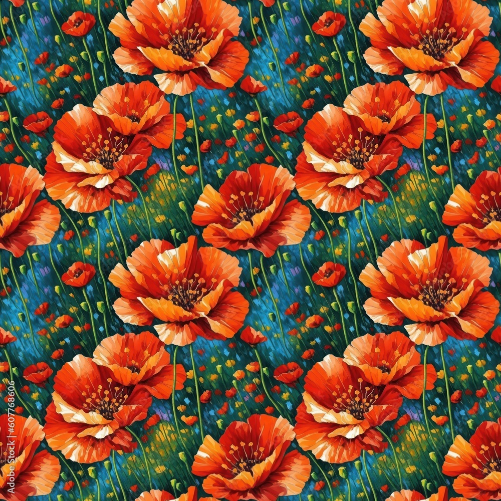 Seamless floral pattern with poppy flowers, tileable, Generative AI Seamless floral pattern with poppy flowers, tileable, Generative AI