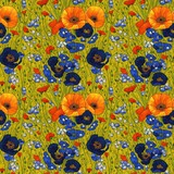 Seamless floral pattern with poppy flowers, tileable, Generative AI