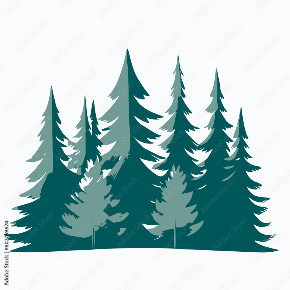 Pine trees silhouettes on a white background. Vector illustration.