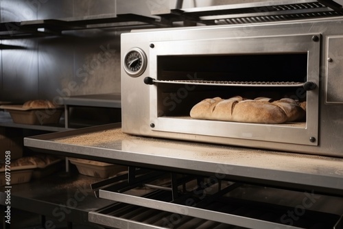 a commercial oven with a heated stone baking tray, ready to bake artisan bread, created with generative ai