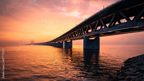 The Oresund Bridge is a combined motorway and railway bridge between Sweden and Denmark (Malmo and Copenhagen) photo